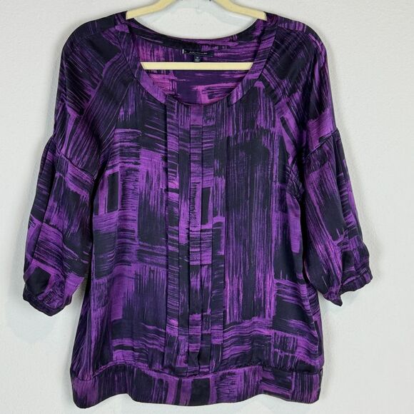 AK Anne Klein Purple Silk Scoop Neck Blouse M - Picture 1 of 7